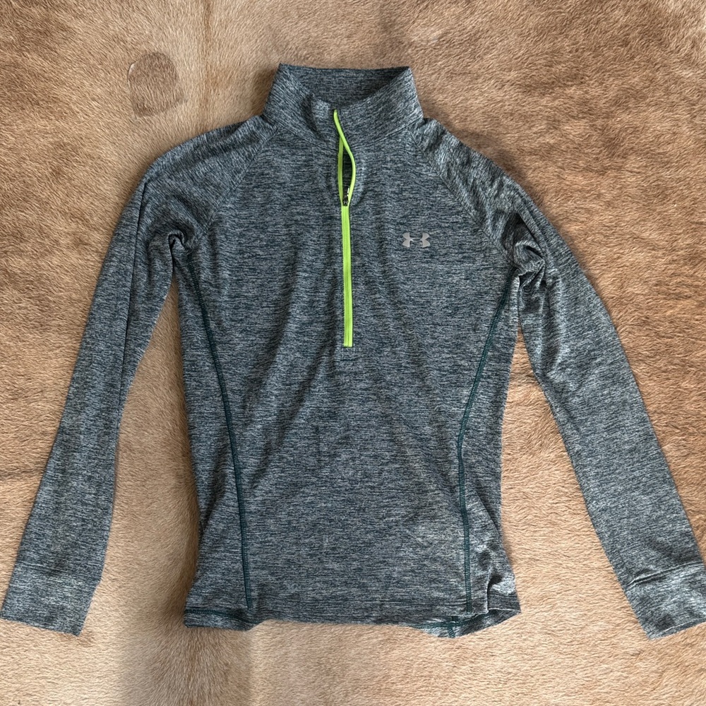 Under Armour Heathered Gray Pullover with Neon Zipper